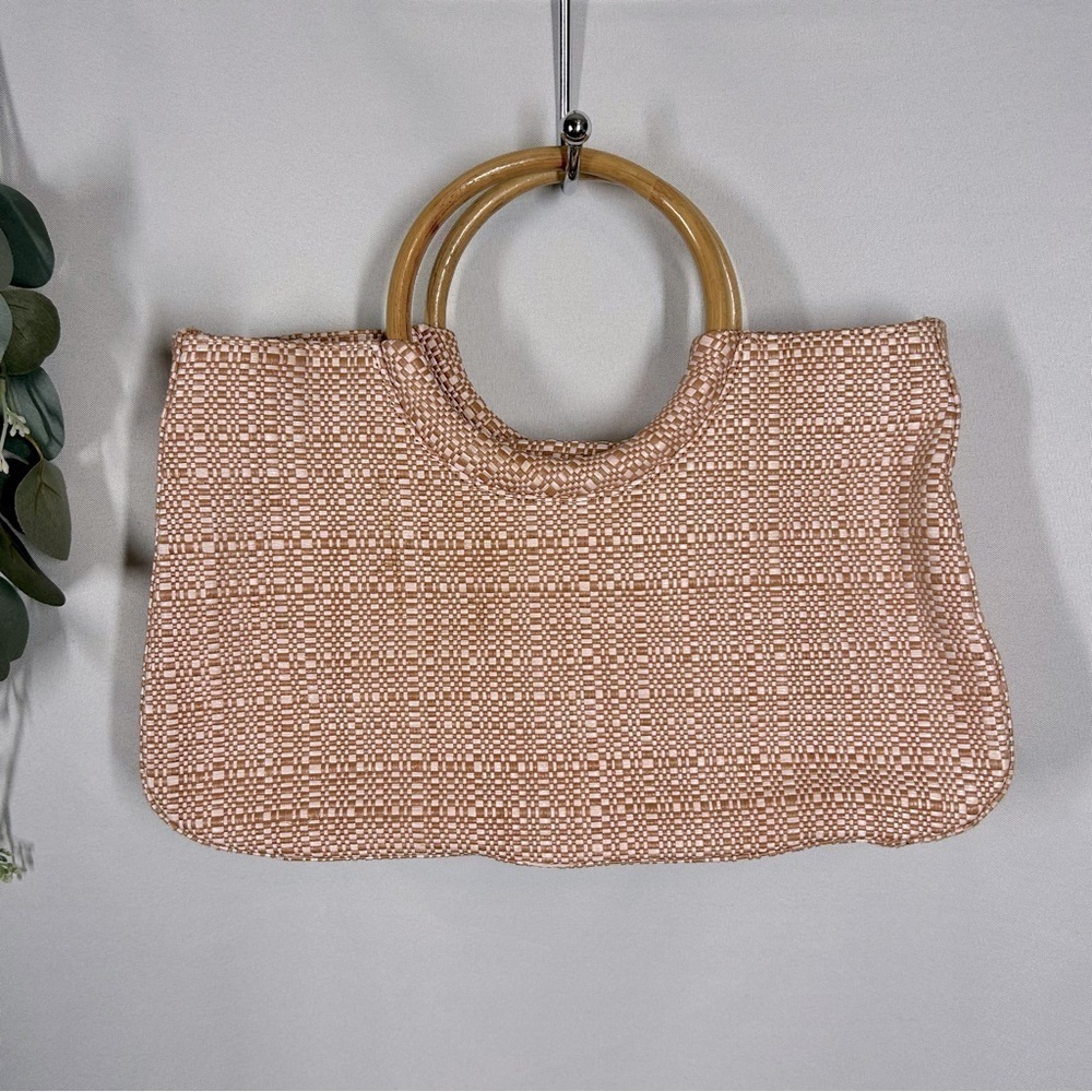 Gap | Round Bamboo Handle Purse Orange White Unique Handbag Bag